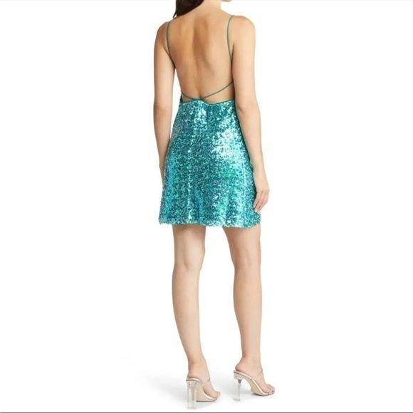LULUS Force of Fashion Blue Backless Sequin Mini Dress mermaid NWOT size S (A-7) - Picture 9 of 15
